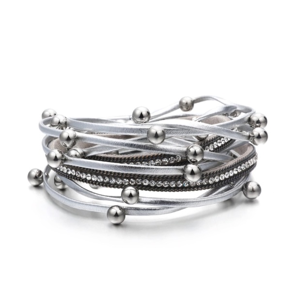 NWT Silver-Tone Wrap Bracelet – Trendy Multi-Strand Design with Beads & Crystals - Picture 1 of 1